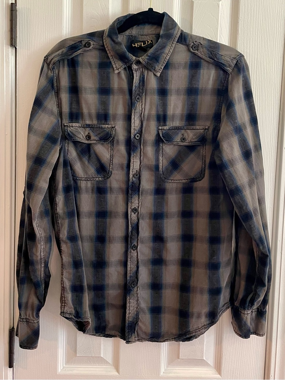 Helix Men’s Plaid Button-Down Shirt – Size Medium | 100% Cotton